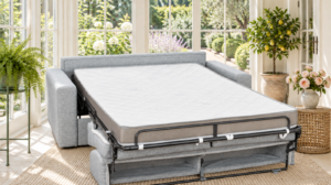 Canapé convertible Jungle en tissu Denver, ouvert en lit