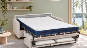 Canapé convertible Lion en tissu Enjoy, ouvert en lit