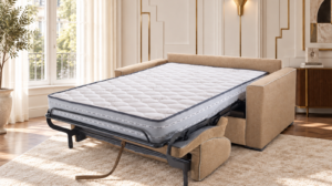 Canapé convertible Kaa en tissu Crown, ouvert en lit