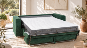 Canapé convertible Mowgli en tissu Ambience, ouvert en lit
