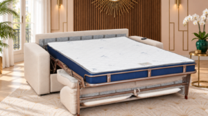 Canapé convertible Orchide en tissu Luna, ouvert en lit