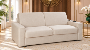 Canapé convertible Orchide en tissu Luna, vue de profil