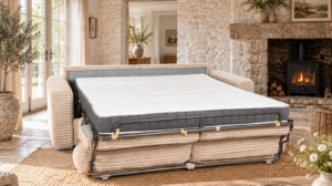 Canapé convertible Baloo en tissu Ambience, ouvert en lit