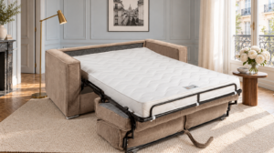 Canapé convertible Mowgli en tissu Zoom, ouvert en lit