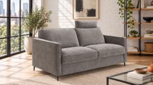 Canapé convertible Ficus en tissu Romeo, vue de profil