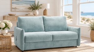 Canapé convertible Samba matelas 17 cm en tissu Ambra, vue de trois-quarts