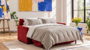 Canapé convertible Java matelas 20 cm en tissu Midwest, ouvert en lit avec literie