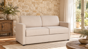 Canapé convertible Platane matelas 21 cm en tissu Twist, vue de face