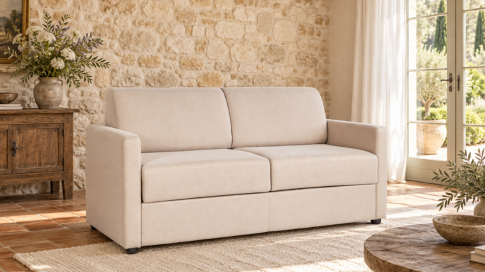 Canapé convertible Platane matelas 21 cm en tissu Twist, vue de face