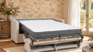 Canapé convertible Platane matelas 21 cm en tissu Twist, ouvert en lit