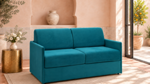 Canapé convertible Yara en tissu Amore, vue de profil