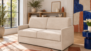 Canapé convertible Yara en tissu Zoom, vue de profil